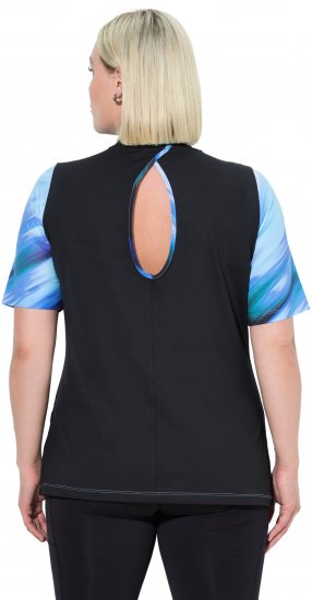 Ulla Popken Cutout Abstract Print Short Sleeve Tee Light Sapphire - Potištěná trička pro ženy - 
