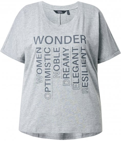 Ulla Popken WONDER Short Sleeve Graphic Tee Light Grey Melange - Potištěná trička pro ženy - 