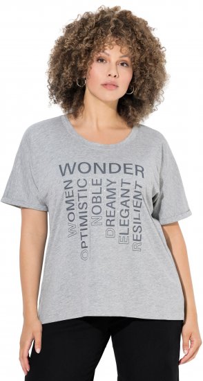 Ulla Popken WONDER Short Sleeve Graphic Tee Light Grey Melange - Potištěná trička pro ženy - 