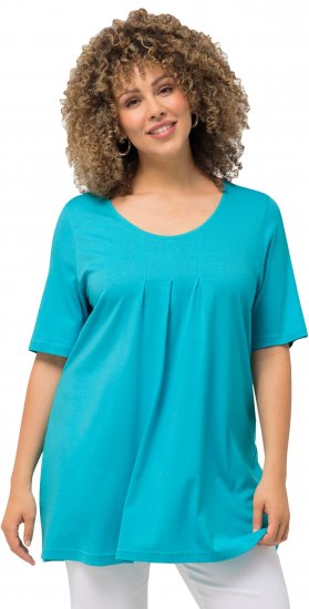 Ulla Popken Essential Front Pleat Tee Deep Aqua - Trička - 