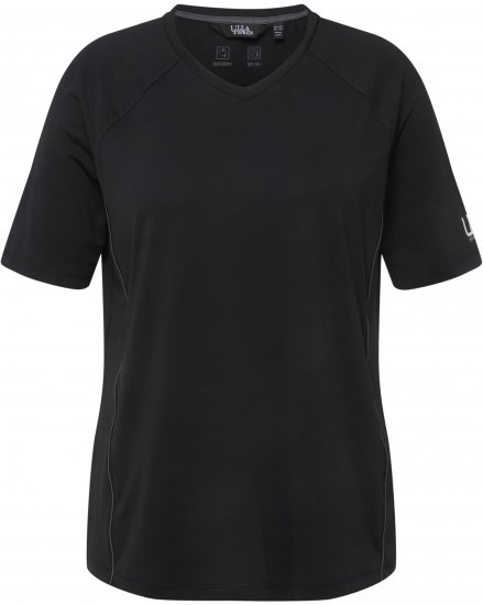 Ulla Popken Piping Accent Functional UVP 50+ Stretch Knit Top Black - Trička - 