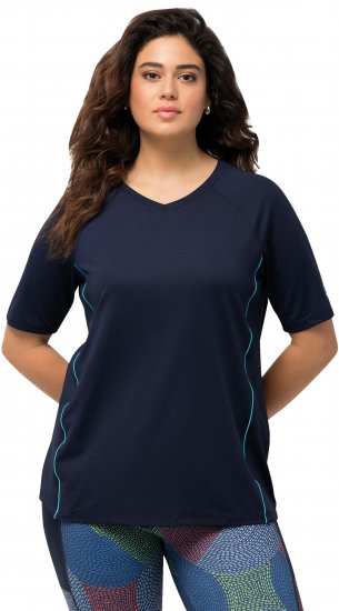 Ulla Popken Piping Accent Functional UVP 50+ Stretch Knit Top Navy Blue - Trička - 