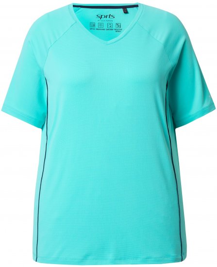 Ulla Popken Piping Accent Functional UVP 50+ Stretch Knit Top Aqua Green - Trička - 