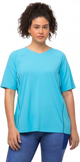 Ulla Popken Piping Accent Functional UVP 50+ Stretch Knit Top Bright Turquoise - Trička - 