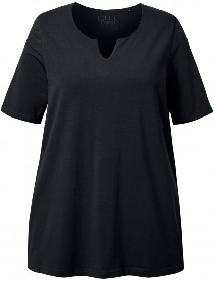 Ulla Popken Essential Notch Neck Stretch Tee Black - Trička - 