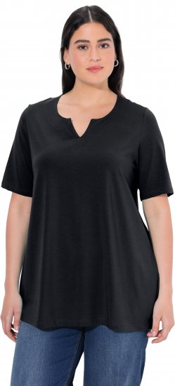 Ulla Popken Essential Notch Neck Stretch Tee Black - Trička - 