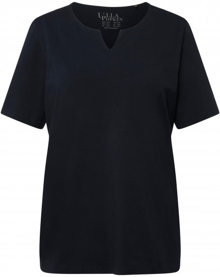 Ulla Popken Essential Notch Neck Stretch Tee Navy Blue - Trička - 