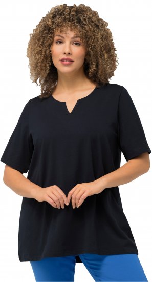 Ulla Popken Essential Notch Neck Stretch Tee Navy Blue - Trička - 