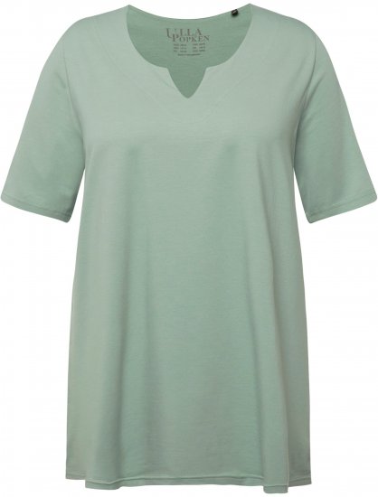 Ulla Popken Essential Notch Neck Stretch Tee Light Moss Green - Trička - 