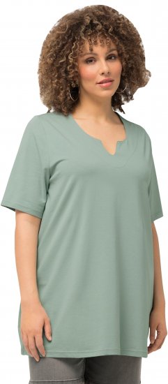 Ulla Popken Essential Notch Neck Stretch Tee Light Moss Green - Trička - 