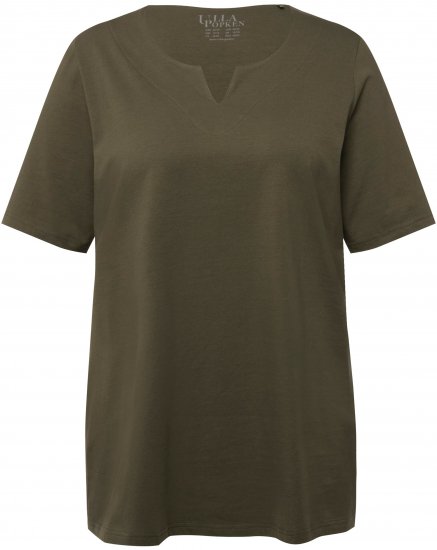 Ulla Popken Essential Notch Neck Stretch Tee Forest Green - Trička - 