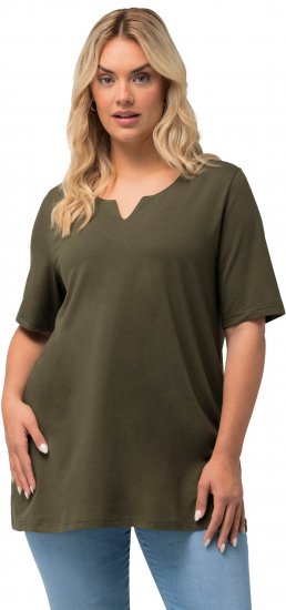 Ulla Popken Essential Notch Neck Stretch Tee Forest Green - Trička - 
