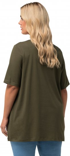 Ulla Popken Essential Notch Neck Stretch Tee Forest Green - Trička - 