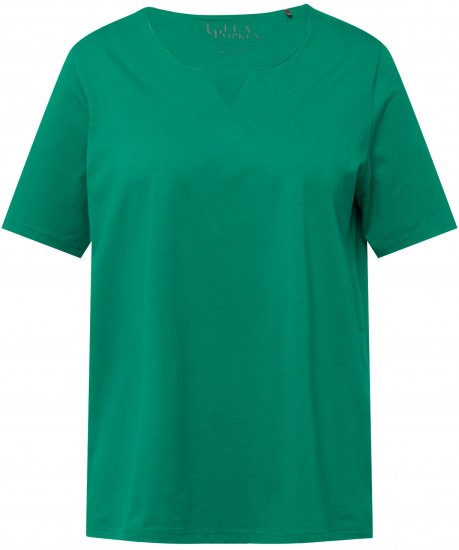 Ulla Popken Essential Notch Neck Stretch Tee Emerald Green - Trička - 