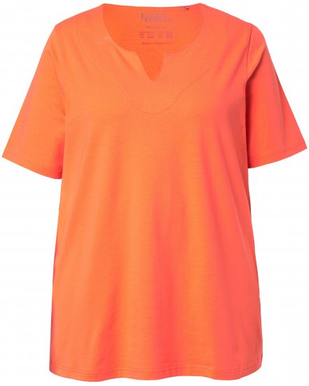 Ulla Popken Essential Notch Neck Stretch Tee Coral Pink - Trička - 