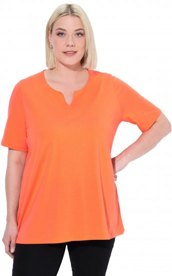 Ulla Popken Essential Notch Neck Stretch Tee Coral Pink - Trička - 