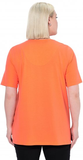 Ulla Popken Essential Notch Neck Stretch Tee Coral Pink - Trička - 