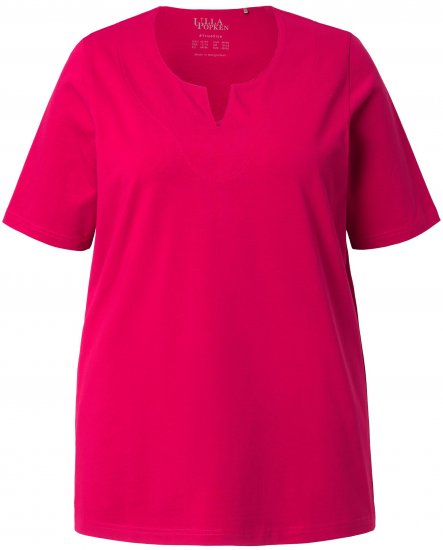 Ulla Popken Essential Notch Neck Stretch Tee Dark Raspberry - Trička - 