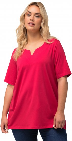 Ulla Popken Essential Notch Neck Stretch Tee Red - Trička - 