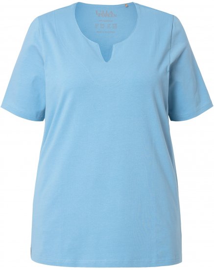 Ulla Popken Essential Notch Neck Stretch Tee Light Teal - Trička - 