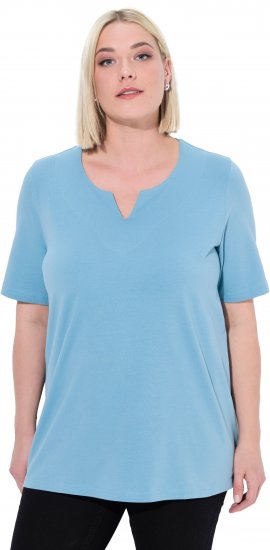 Ulla Popken Essential Notch Neck Stretch Tee Light Teal - Trička - 