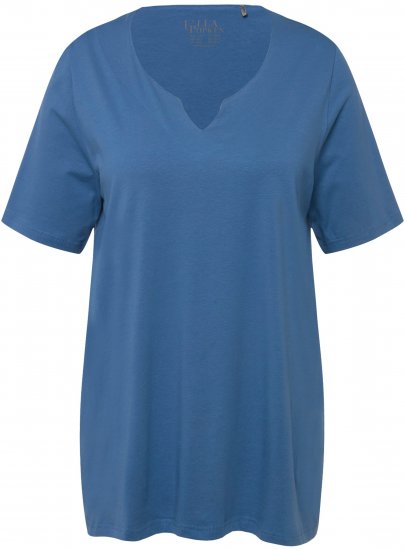 Ulla Popken Essential Notch Neck Stretch Tee Denim Blue - Trička - 