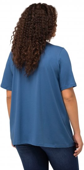 Ulla Popken Essential Notch Neck Stretch Tee Denim Blue - Trička - 