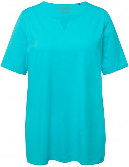 Ulla Popken Essential Notch Neck Stretch Tee Deep Aqua - Trička - 