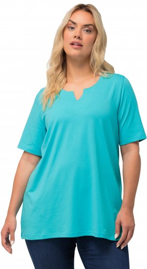 Ulla Popken Essential Notch Neck Stretch Tee Deep Aqua - Trička - 