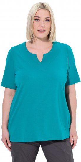Ulla Popken Essential Notch Neck Stretch Tee Teal - Trička - 