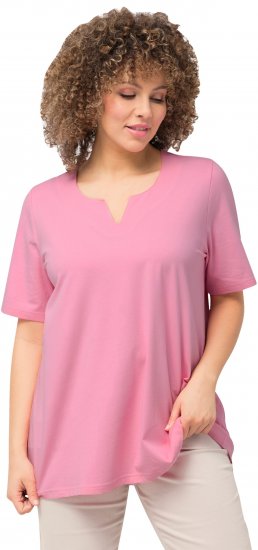 Ulla Popken Essential Notch Neck Stretch Tee Light Pink - Trička - 