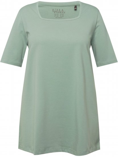 Ulla Popken Essential Square Neck Stretch Tee Light Moss Green - Trička - 