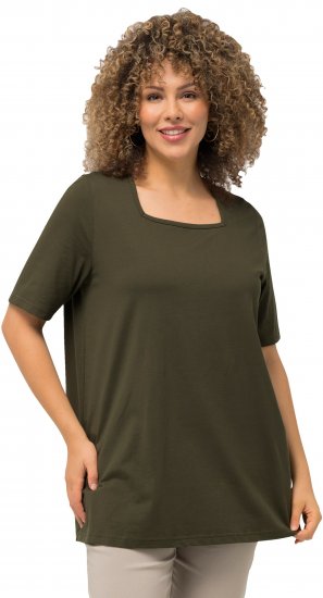 Ulla Popken Essential Square Neck Stretch Tee Forest Green - Trička - 