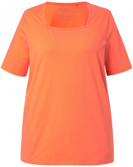 Ulla Popken Essential Square Neck Stretch Tee Coral Pink - Trička - 