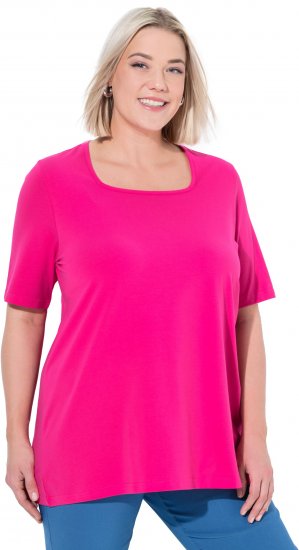 Ulla Popken Essential Square Neck Stretch Tee Magenta Pink - Trička - 