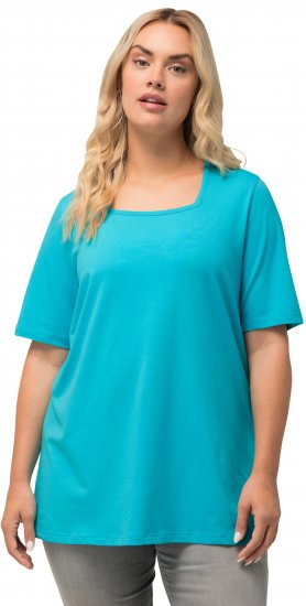 Ulla Popken Essential Square Neck Stretch Tee Deep Aqua - Trička - 