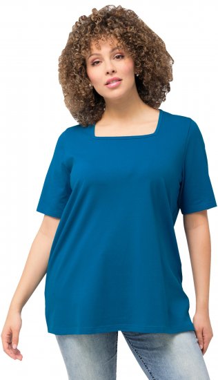 Ulla Popken Essential Square Neck Stretch Tee Medium Blue - Trička - 