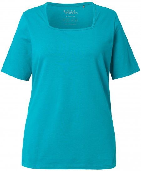 Ulla Popken Essential Square Neck Stretch Tee Teal - Trička - 