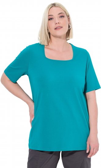 Ulla Popken Essential Square Neck Stretch Tee Teal - Trička - 