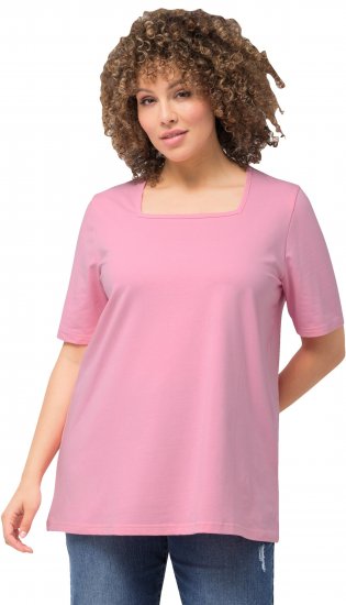 Ulla Popken Essential Square Neck Stretch Tee Light Pink - Trička - 