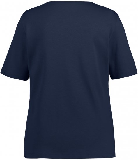 Ulla Popken Double Layer Rounded V-Neck Slim Fit Tee Navy Blue - Trička - 
