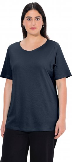 Ulla Popken Double Layer Rounded V-Neck Slim Fit Tee Navy Blue - Trička - 