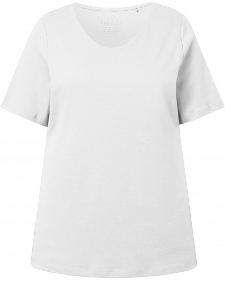 Ulla Popken Double Layer Rounded V-Neck Slim Fit Tee Snow White - Trička - 