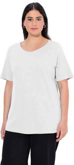 Ulla Popken Double Layer Rounded V-Neck Slim Fit Tee Snow White - Trička - 