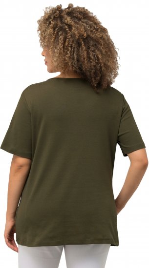 Ulla Popken Double Layer Rounded V-Neck Slim Fit Tee Forest Green - Trička - 