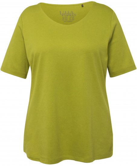 Ulla Popken Double Layer Rounded V-Neck Slim Fit Tee Apple Green - Trička - 