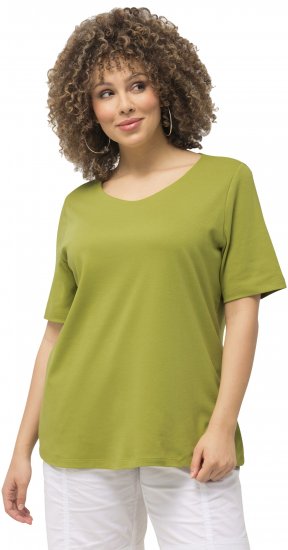 Ulla Popken Double Layer Rounded V-Neck Slim Fit Tee Apple Green - Trička - 
