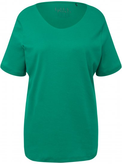 Ulla Popken Double Layer Rounded V-Neck Slim Fit Tee Emerald - Trička - 
