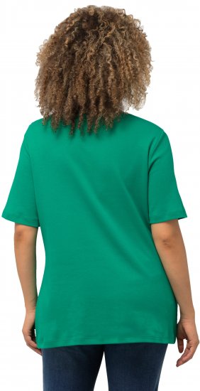 Ulla Popken Double Layer Rounded V-Neck Slim Fit Tee Emerald - Trička - 