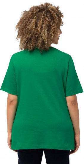 Ulla Popken Double Layer Rounded V-Neck Slim Fit Tee Green Emerald - Trička - 